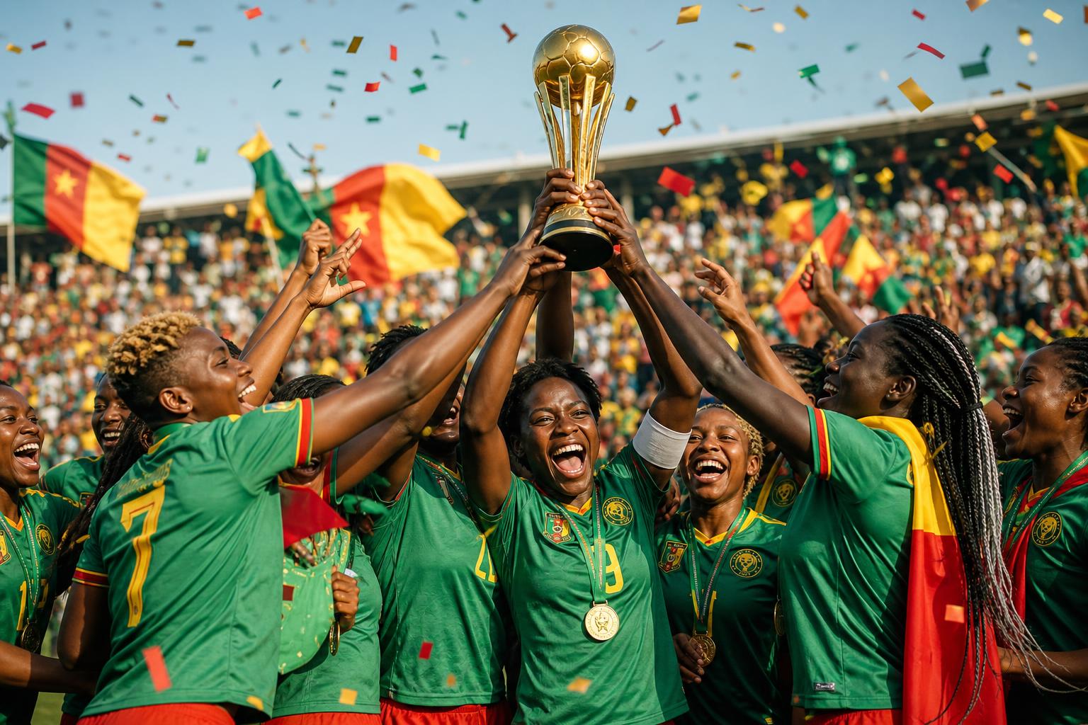 Cameroon women's football celebration after a historic continental title