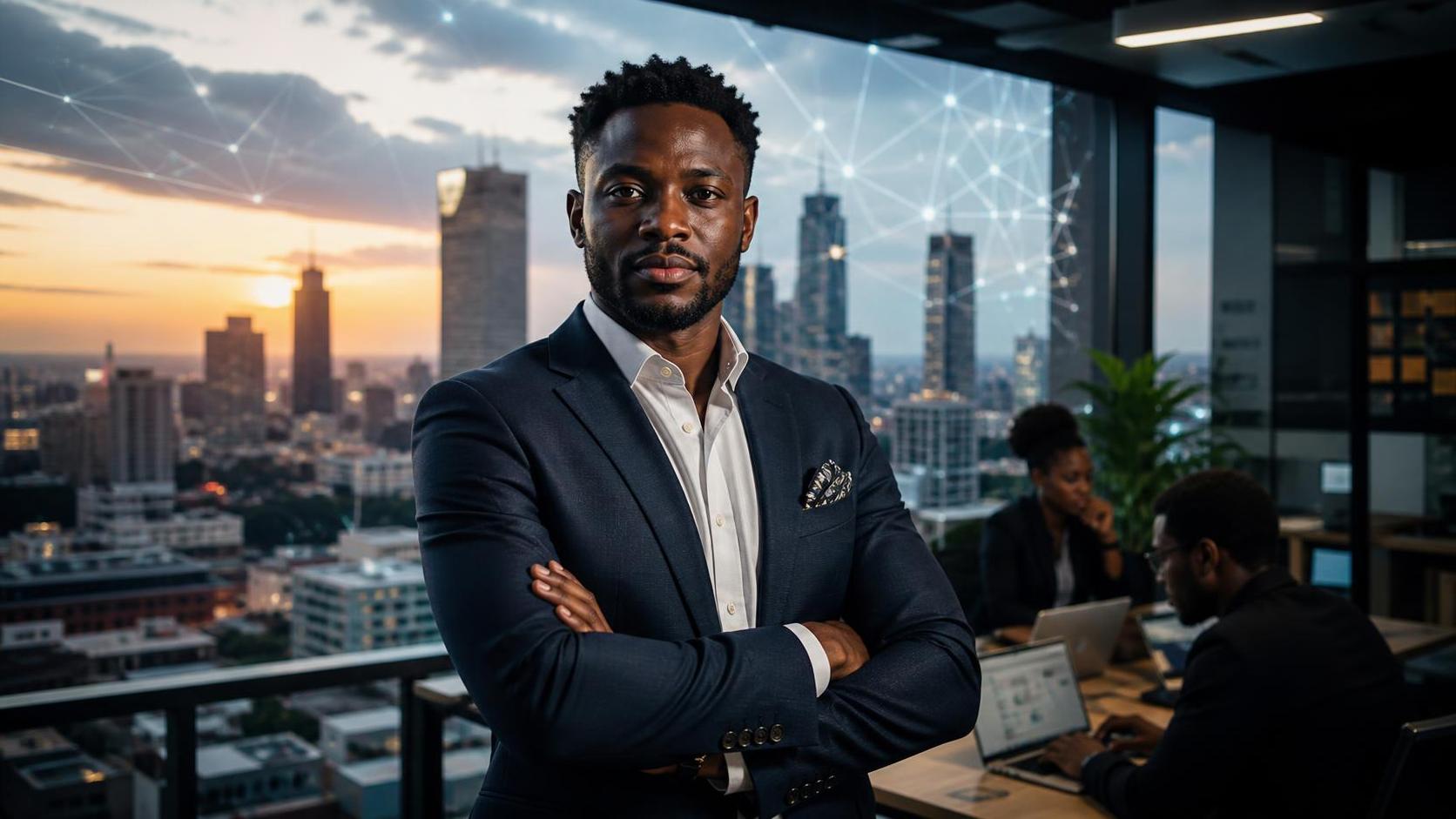 African startup founder in a modern innovation workspace representing pan-African venture capital
